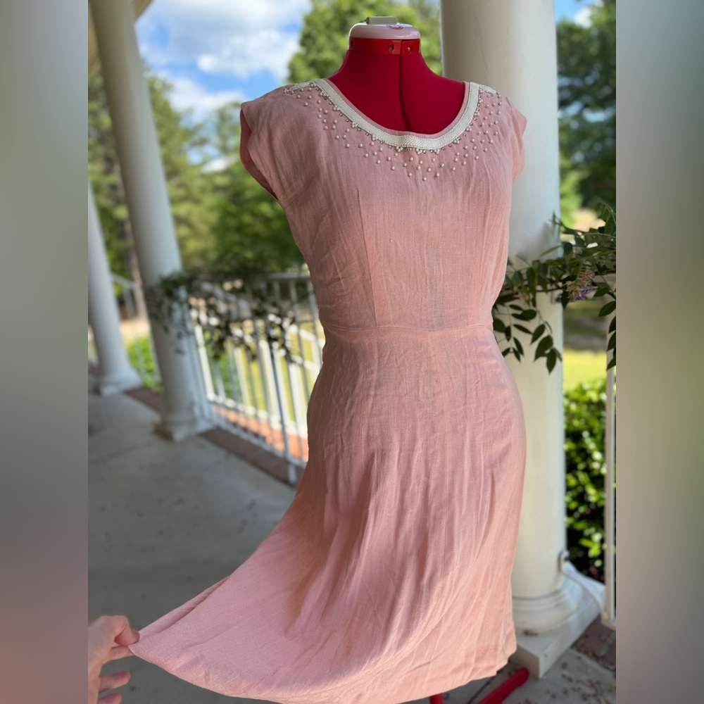 Amazing pink rhinestone and beading embellished vintage day Dress